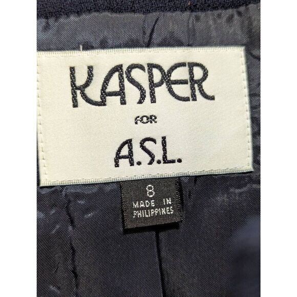 Kasper for A.S.L. Women's Navy Blue 2 Piece Set Lined Wool Skirt Suit Size 8 - Picture 2 of 7